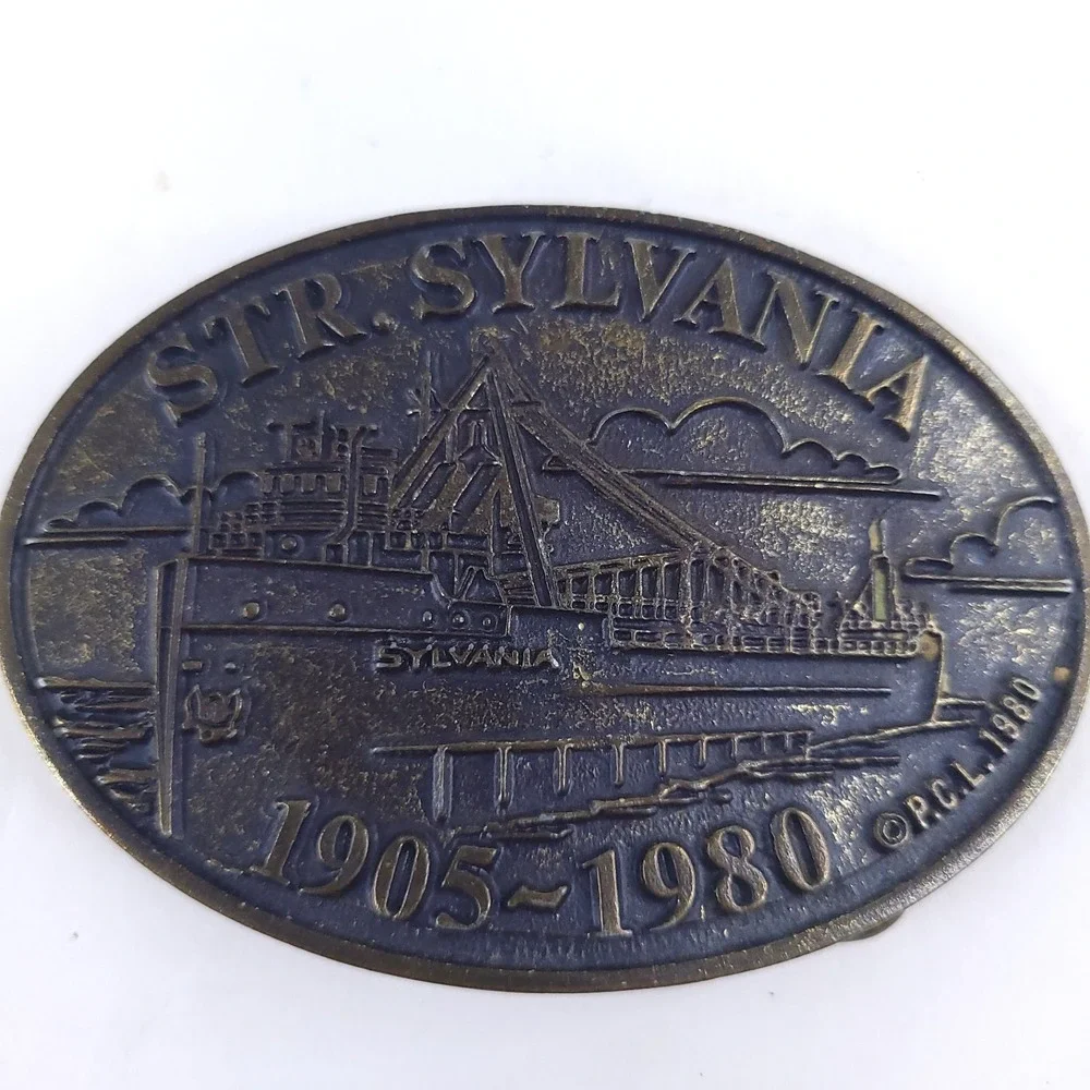 Vtg Oval Metal Belt Buckle STR Sylvania 1905 1980 Cardinal Industries 3.5 x 2 in